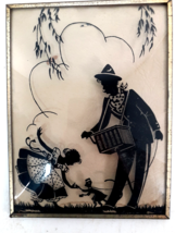 Lovely Silhoulette of Organ Grinder and Monkey with Girl, Charming! - £28.45 GBP