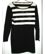 Style &amp; Co Womens Black White Striped Sweater Dress Embellishment Sequin... - $9.85