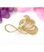 Western Germany CURLY FAUX PEARL Vintage PIN Goldtone Brooch Glass Filig... - $17.81