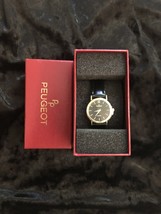 Peugeot Classic Everyday Watch - 14K Gold Plated Round Case with Black Band - $64.95