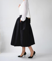 A-line Pleated Taffeta Skirt Ruffle Plus Size Pleated Skirt Black Emerald Green image 1