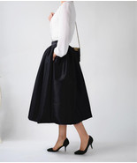 A-line Pleated Taffeta Skirt Ruffle Plus Size Pleated Skirt Black Emeral... - $65.99