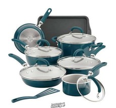 Rachael Ray 13-Piece Create Delicious Cookware Set Teal Blue Shimmer ski... - £136.68 GBP