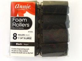 ANNIE X-LARGE 1-1/4&quot; FOAM HAIR ROLLERS - BLACK - 8 PCS. (1064) - $7.99