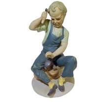 Bisque Ceramic Vintage 7” Older Man Cobbler Working Boot Shoe Figurine Hammer - £9.52 GBP