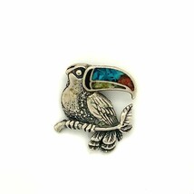 Vintage Signed Sterling Carved Toucan Bird Tree Branch Inlay Multi-Stone... - $75.07 CAD