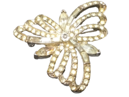 PELL Signed Vintage  SilverTone Brooch W/ Faceted Crystal Rhinestones Bo... - £7.88 GBP