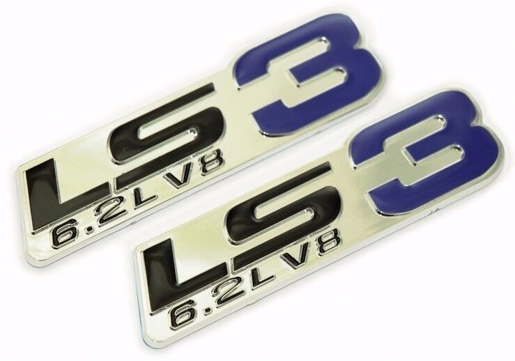 2x  6.2L V8 Engine 3D Emblems Badge for Cars Trucks SUV  Blue Chrome - $14.84