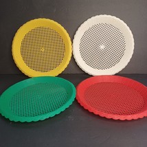 Vintage Set 4 Reusable Plastic Wicker red Green Yellow Picnic Plate Holder - £10.28 GBP