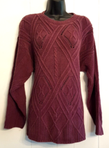 VTG Nuggets Sweater Plum/Brown Cotton Diamond &amp; Cable Pattern Knit Top USA - £12.61 GBP