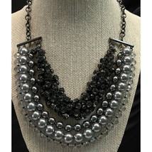 Ann Taylor Loft Necklace Gray Layered Bulky Beads Rhinestones Bib Style 14&quot; - $19.98