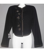 VTG Beppa Wearable Art Embroidered Wool Black 3-Button Jacket Cardigan W... - $80.12 CAD