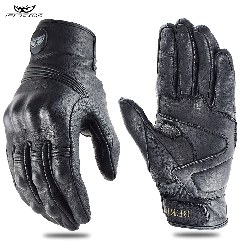 100% Goat Leather Motorcycle Gloves Touch Screen Cafe Racer Retro Motorbike - $26.73+