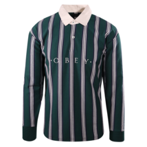 OBEY Men&#39;s Forest Green Navy Stripe Button L/S Polo Shirt (S03D) - £12.10 GBP