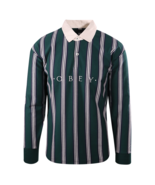 OBEY Men&#39;s Forest Green Navy Stripe Button L/S Polo Shirt (S03D) - £12.33 GBP