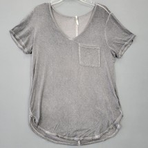 BKE Core Women Shirt Size S Gray Stretch Grunge Classic V-Neck Short Sleeve Top - £8.42 GBP