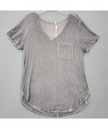 BKE Core Women Shirt Size S Gray Stretch Grunge Classic V-Neck Short Sle... - £8.55 GBP