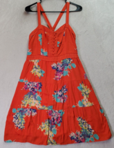 American Eagle Outfitters Tank Dress Womens Size 10 Orange Floral Cotton V Neck - £17.44 GBP