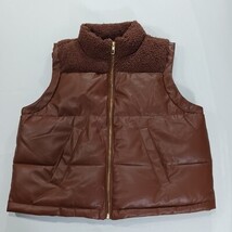 Maurices RN#51783 Girls Brown Faux Leather Full Zip Puffer Vest Size Medium image 12