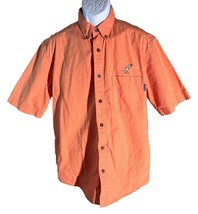 WOOLRICH Men&#39;s Short Sleeve Button Down Fish Shirt Orange Medium - $14.50