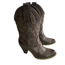 Very Volatile Womens Denver Cowgirl Western Brown Size 9 Mid Calf 3.5&quot; Heel - £27.71 GBP