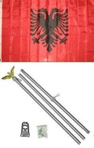 AES Albania 3'x5' Polyester Flag with 6' Aluminum Flag Pole Kit with Eagle Toppe - £23.79 GBP