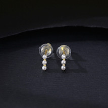 Pearl Stud Earrings Silver Needle S925 Silver Earrings Micro Glass Bead Long Exq - £8.79 GBP