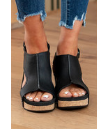 Black Vintage Leather Stitching Studded Wedge Sandals - $28.45