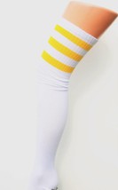 Sports Athletic Cheerleader Thigh High Sock Tube Over Knee 3 Stripe Uk White Gol - £6.99 GBP