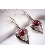 Garnet Earrings Pointers Drop 925 Sterling Silver Dangle Round Cabochon New - £16.27 GBP