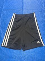 Boys Adidas Black Soccer Shorts, 3 White Stripes On Sides, Size 6, Small... - $6.92