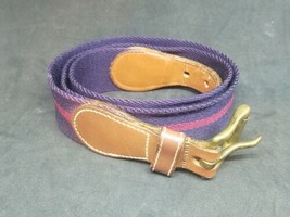 Dooney &amp; Bourke Blue Wool Surcingle Belt Leather Trim Brass Buckle 6933 32 - $29.69