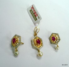 Gold Earrings Pendant Necklace Set Diamond Ruby Gemstone Handmade Jewelry - $1,663.20