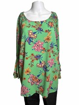 Figueroa &amp; Flower Shirt Blouse Top XL Green Floral Bohemian  - AC - £16.50 GBP