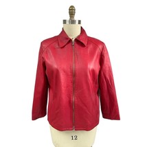 RETRO Red Italian Leather Vera Pelle Womens Moto Style Jacket Size M/L - $128.30