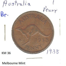 Australia 1 Penny, 1938, bronze, KM 36  $8 CV - £3.98 GBP