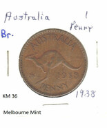 Australia 1 Penny, 1938, bronze, KM 36  $8 CV - $95.03 MXN