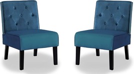 Us Pride Furniture 2 Pc\. Living Room Button Tufted Pattern Blue Armless With - £209.31 GBP