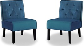 Us Pride Furniture 2 Pc\. Living Room Button Tufted Pattern Blue Armless With - £211.87 GBP