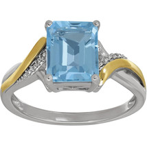 Duet Sterling Silver &amp; 10K Yellow Gold Genuine Blue Topaz 9x7mm Emerald-... - $45.82
