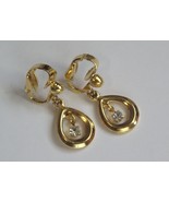 Vintage new old stock 70&#39;s gold tone dangle crystal clip on earrings 7/8... - £7.86 GBP