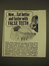 1966 Fasteeth Powder Ad - Now Eat better and faster with false teeth - £14.77 GBP