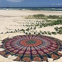 Traditional Jaipur Indian Mandala Tapestry, Round Beach Towel, Boho Picnic Blank - £14.50 GBP