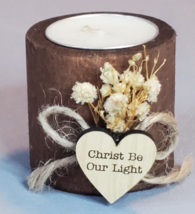 Wood Floral Tealight Candle Holder Christ Be Our Light Heart1-7/8 inch - £7.75 GBP