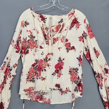 American Rag Cie Cream Pink Floral Preppy Lace Long Bell Sleeves Womens Size L - £7.97 GBP