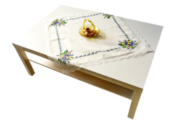 Linen Table Topper with LACE  Rustic Table Decor, Summer Decor, 34x34&#39;&#39; - £43.86 GBP