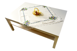 Linen Table Topper with LACE  Rustic Table Decor, Summer Decor, 34x34&#39;&#39; - £44.07 GBP