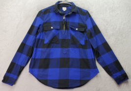J.CREW Shirt Womens XS Blue Black Check 100% Cotton Long Sleeve Collared 1/4 Zip - £12.57 GBP