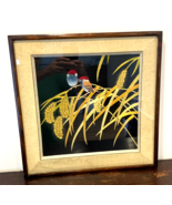 Antique Japanese Silk Thread Embroidery Picture Birds Flowers Frame&amp;Unde... - $175.00