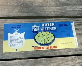 Vtg Dutch Kitchen Soup Can Label Small Green Butter Beans 1960s Unused - $5.90